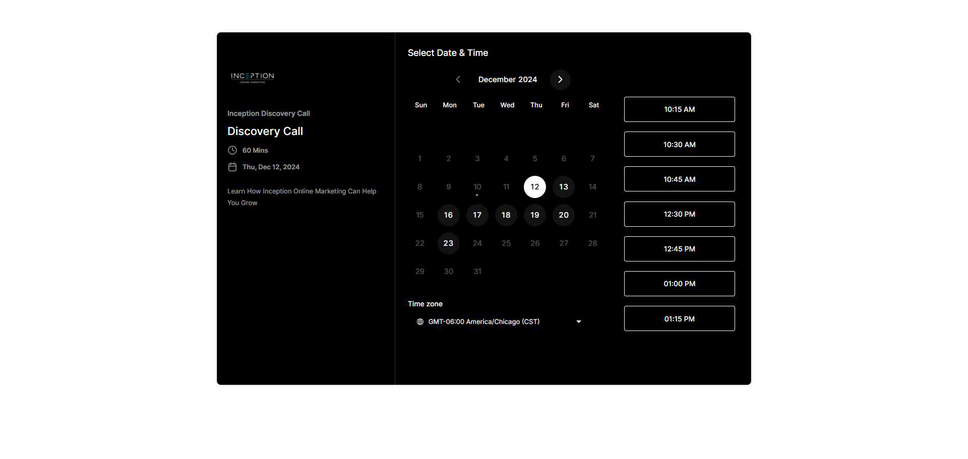Booking System Page Examples - Booking Link Page